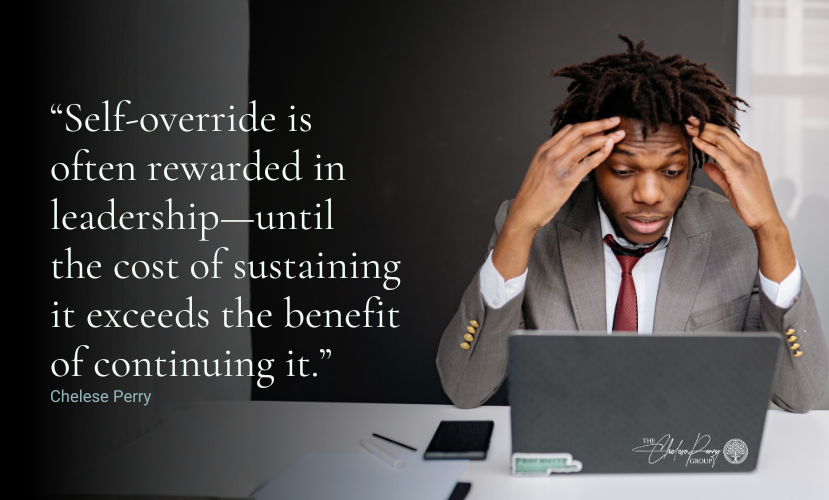 Black man sitting at his computer looking stressed with quote to the left
